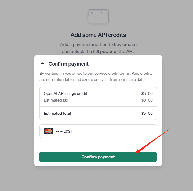点击 Confirm payment,全部完成