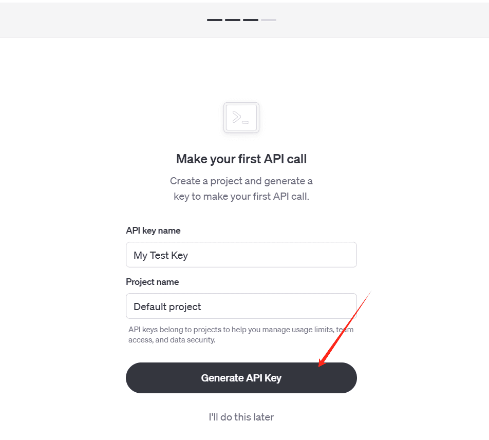 生成 API,直接点击Generate APl Key